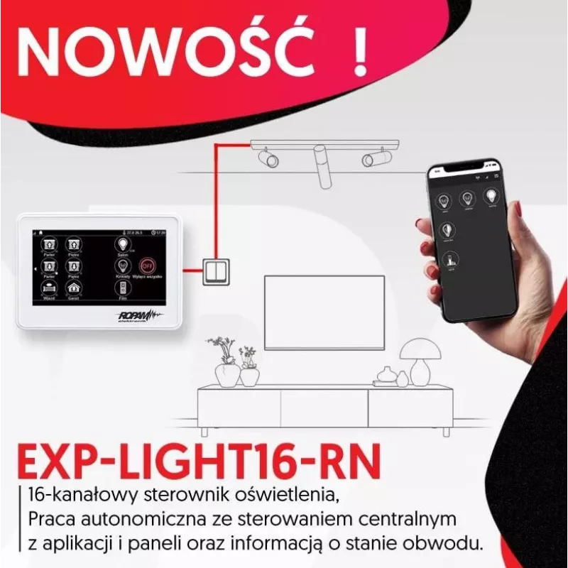 Ropam Control de Iluminación EXP-LIGHT16-RN – Módulo de Expansión de Relés de 16 Canales para Bus RopamNet