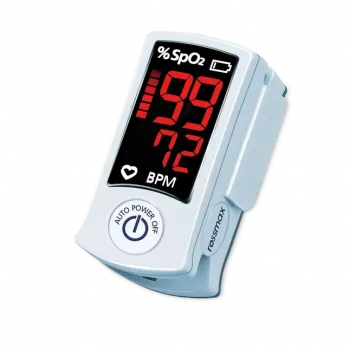 ROSSMAX SB100 Pulsioxímetro de dedo con monitorización de SpO2 y frecuencia de pulso, pantalla LED bicolor, 6 modos de visualización, apagado automático, indicador de nivel de batería, para uso doméstico y clínico