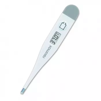 Rossmax TG 100 Termómetro digital con alarma de fiebre, oral, rectal, axilar, sonda impermeable, pantalla LCD, memoria recuperable, conmutable entre Celsius y Fahrenheit