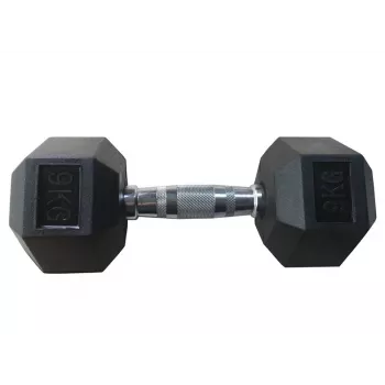 Mancuerna hexagonal engomada YLDB35 9 kg – antirrodadura, protege el suelo, mango moleteado cromado