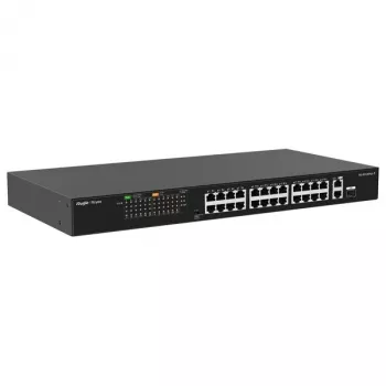 RUIJIE RG-ES126FGS-P Switch gestionado inteligente 24 puertos Gigabit PoE+ con 2 uplinks SFP, presupuesto 370W, montaje en rack, serie Reyee