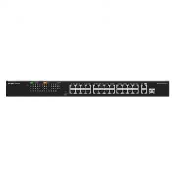 RUIJIE RG-ES126FGS-P Switch gestionado inteligente 24 puertos Gigabit PoE+ con 2 uplinks SFP, presupuesto 370W, montaje en rack, serie Reyee