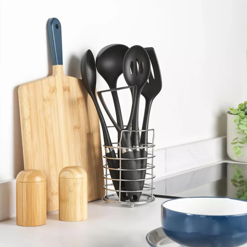 Russell Hobbs RH03026EU7 set de 5 utensilios de cocina con soporte giratorio, negro y plata