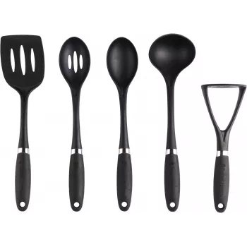 Russell Hobbs RH03026EU7 set de 5 utensilios de cocina con soporte giratorio, negro y plata