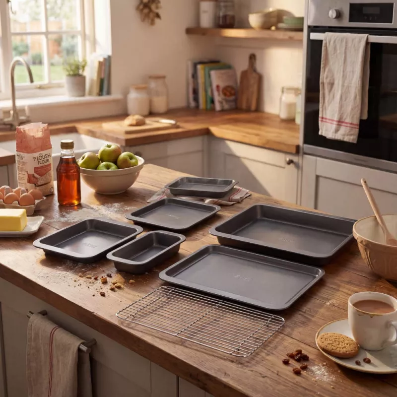 Russell Hobbs RH03903 set de 7 piezas de repostería apilables, acero al carbono, antiadherente, gris carbón