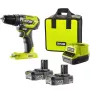 RYOBI ONE+ Atornillador percutor a batería R18PD5-220S, 18V (verde/negro, 2x 2,0 Ah baterías de Li-Ion)