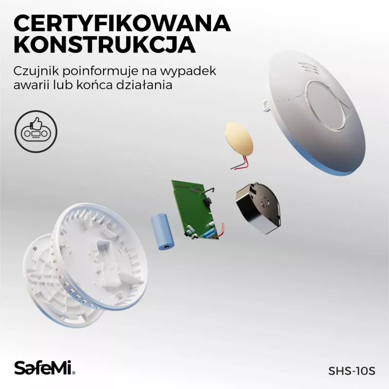 SAFEMI SHS-10S Detector de humo - Fotoeléctrico, batería incorporada de 10 años, 5 años de garantía