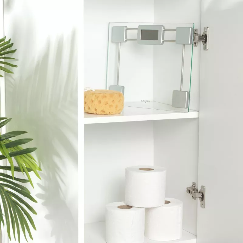 Salter 9081 SVFEU12 Báscula de baño de cristal, plata/transparente