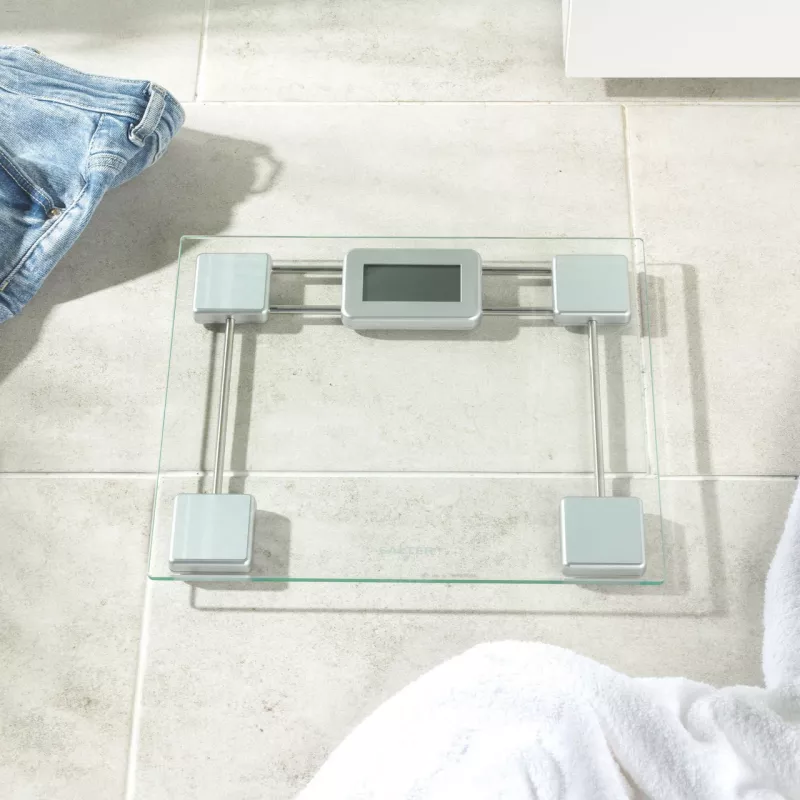 Salter 9081 SVFEU12 Báscula de baño de cristal, plata/transparente
