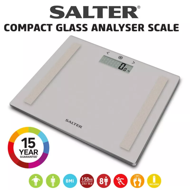 Salter 9113 GFEU12 Báscula de baño analizadora compacta de cristal, gris