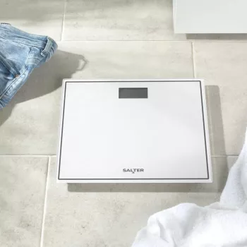 Salter 9207 WHCFEU12 Báscula de baño electrónica compacta de cristal, blanca