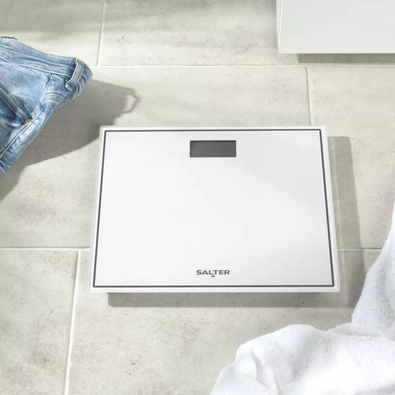 Salter 9207 WHCFEU12 Báscula de baño electrónica compacta de cristal, blanca