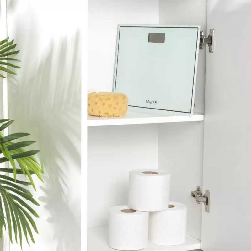 Salter 9207 WHCFEU12 Báscula de baño electrónica compacta de cristal, blanca
