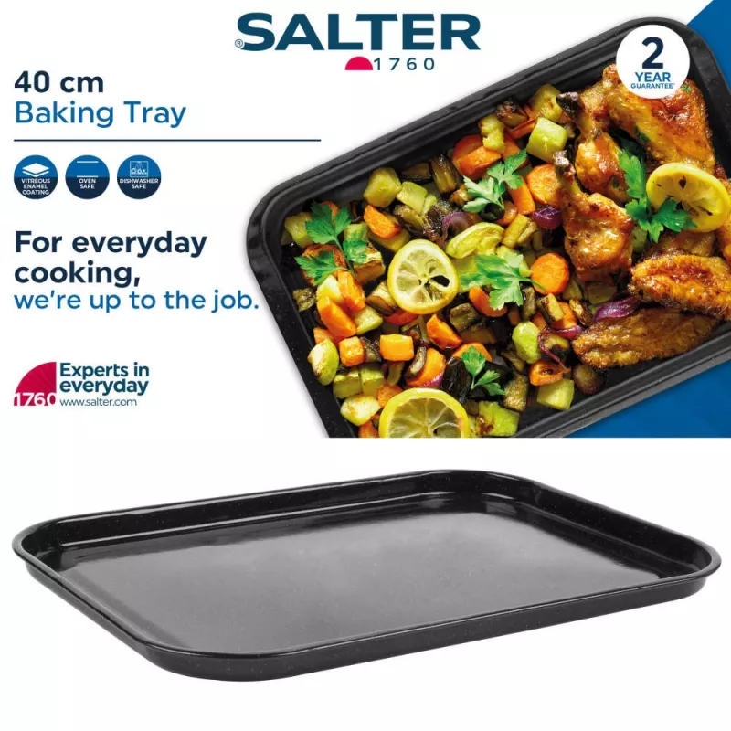 Salter BW12813EU7 Bandeja de horno de 40 cm - Megastone antiadherente de acero al carbono, gris antracita
