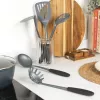Salter BW13601DU Excellence set de 5 utensilios de cocina con soporte giratorio, negro y plata
