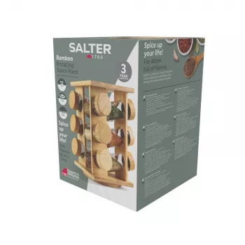 Salter BW14238 especiero giratorio de bambú con 16 recipientes de vidrio