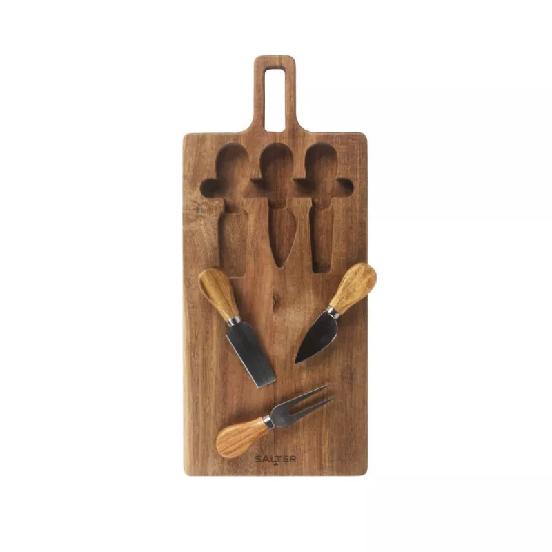 Salter BW14826 Toronto Set de tabla para queso, madera de acacia, 3 cuchillos
