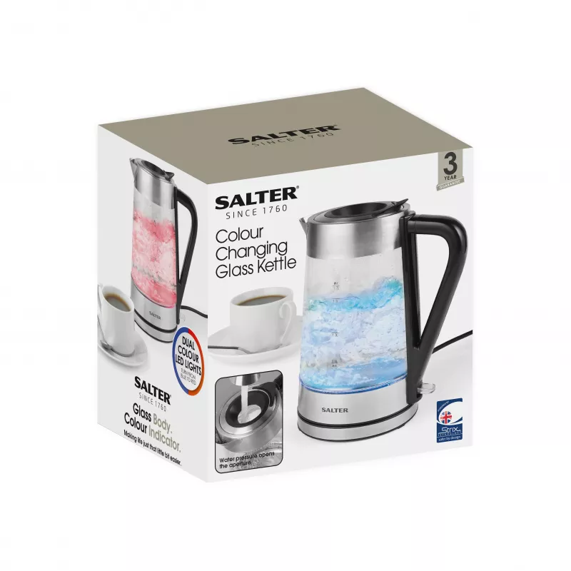 Salter EK5078SSFVDE hervidor de cristal que cambia de color 1,7L 3000W