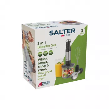 Salter EK6653VDE set de batidora 4 en 1, 500W, jarra de cristal 1,5L, negro/plata