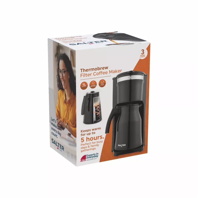 Salter EK6664VDE ThermoBrew cafetera de filtro, jarra térmica de vidrio de 1 L, 800 W, 8 tazas, filtro reutilizable