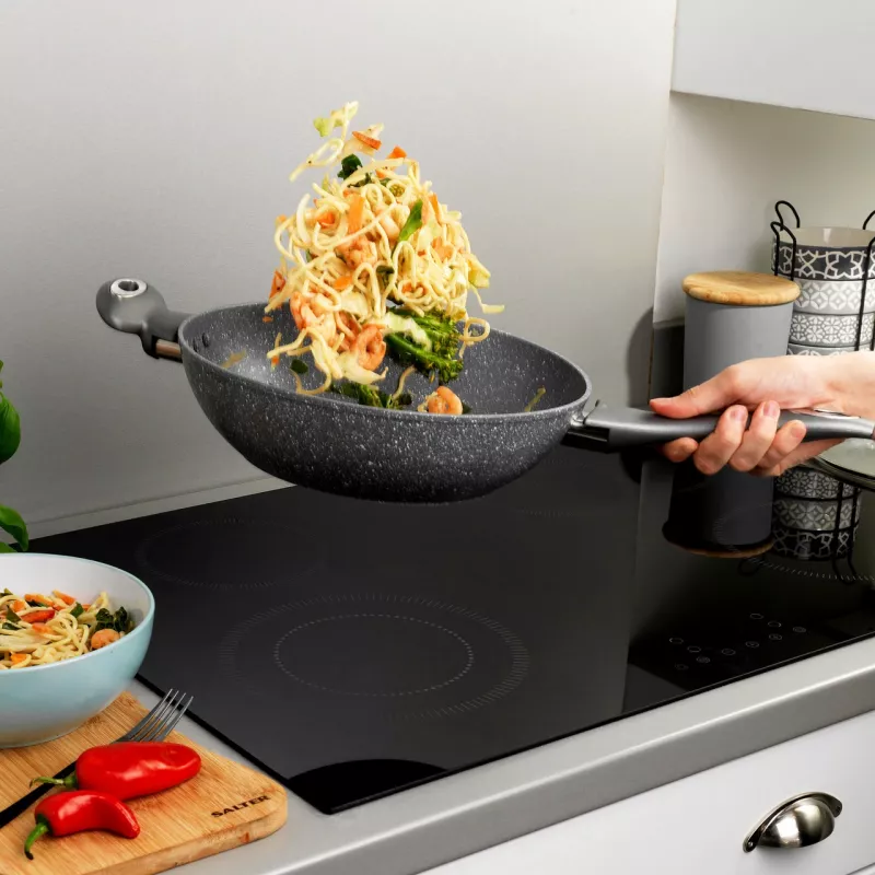 Salter Marblestone wok 28cm gris - aluminio forjado, antiadherente, apto para inducción