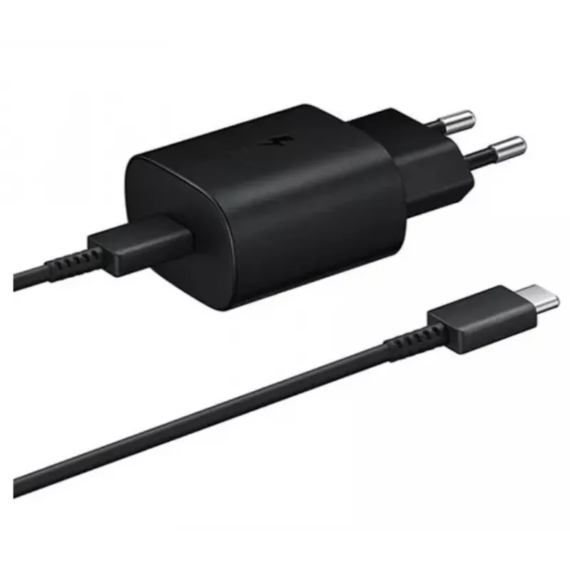 Samsung adaptador de viaje de carga súper rápida USB-C de 25W con cable USB-C a USB-C - negro