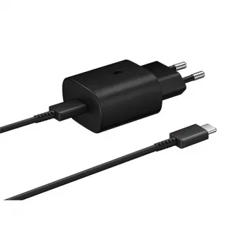 Samsung Set Cargador de Pared USB-C Super Fast Charging 25W con Cable USB-C a USB-C (1m) - Negro