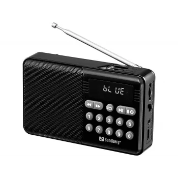 SANDBERG Speaker Radio FM+BT Recharge Altavoz Bluetooth portátil con radio FM, AUX, USB, MicroSD, 6W, Negro