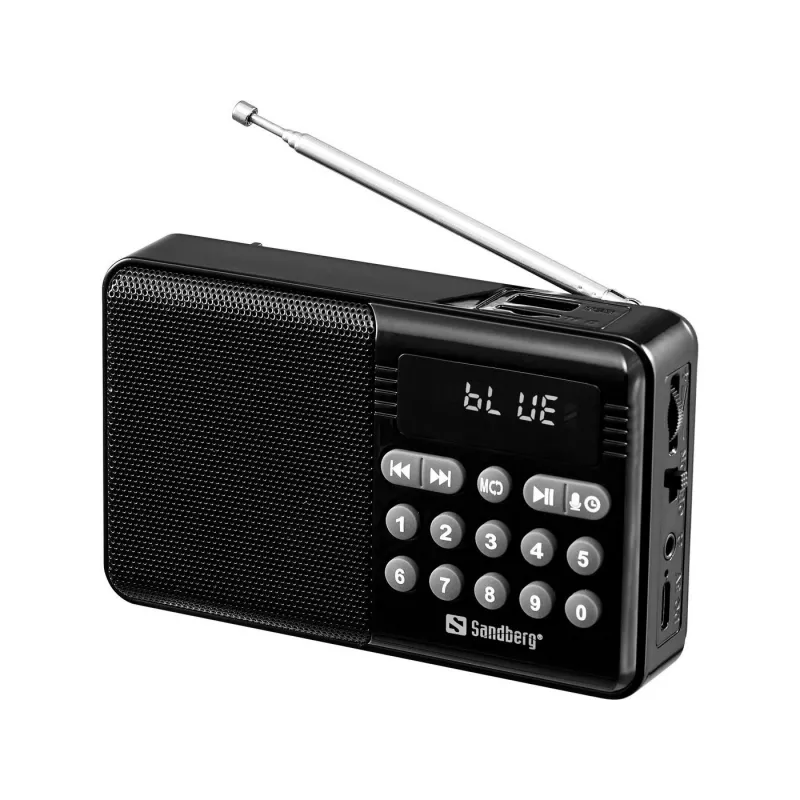 SANDBERG Speaker Radio FM+BT Recharge Altavoz Bluetooth portátil con radio FM, AUX, USB, MicroSD, 6W, Negro