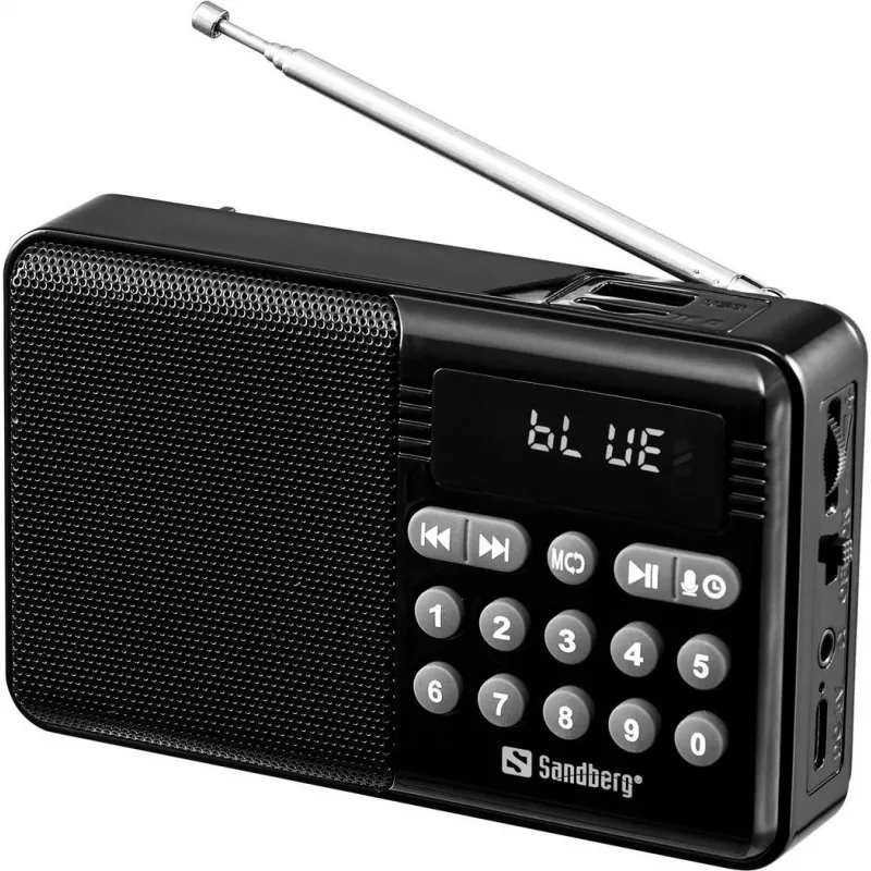 SANDBERG Speaker Radio FM+BT Recharge Altavoz Bluetooth portátil con radio FM, AUX, USB, MicroSD, 6W, Negro