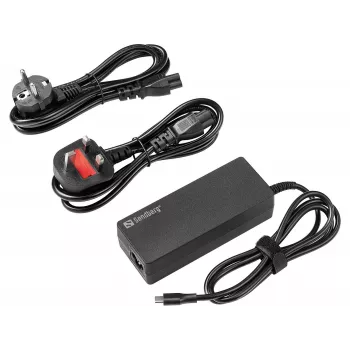 Cargador de pared USB-C SANDBERG AC PD100W EU+UK - 100W USB-C Power Delivery, enchufes EU/UK intercambiables, negro