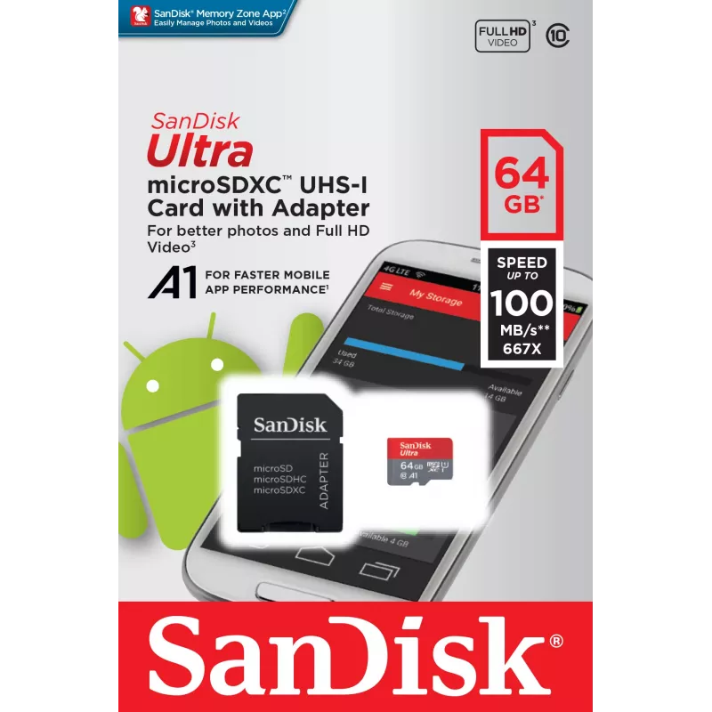 SanDisk Ultra 64GB tarjeta de memoria microSDXC con adaptador SD
