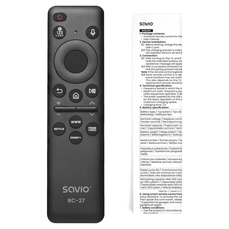 SAVIO RC-27 mando a distancia universal de repuesto para Samsung Smart TV – negro