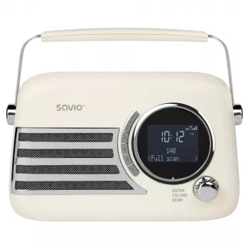 SAVIO RS-04 radio portátil DAB+ FM con batería recargable, pantalla LCD, doble alarma, negro