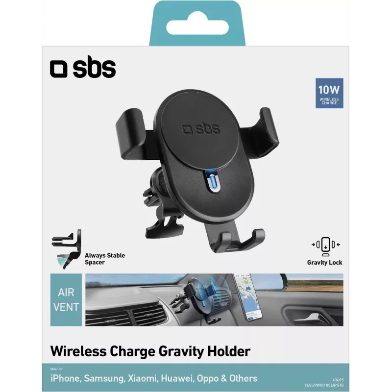 SBS TESUPWIR10CLIPSTG soporte de carga inalámbrico para coche 10W - negro
