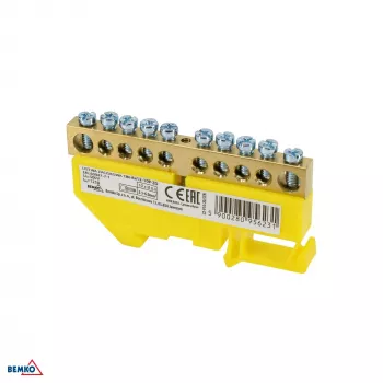 SCHELINGER Borne de carril para barra colectora de 8x12 mm, 10 polos, amarillo