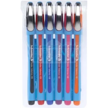 Schneider Slider Memo XB Set de bolígrafos de bola - 6 colores diferentes (negro, azul, rojo, verde, naranja, violeta) - punta de acero inoxidable extragruesa de 1,4 mm - tinta Viscoglide de secado rápido 150296