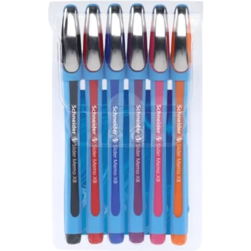 Schneider Slider Memo XB Set de bolígrafos de bola - 6 colores diferentes (negro, azul, rojo, verde, naranja, violeta) - punta de acero inoxidable extragruesa de 1,4 mm - tinta Viscoglide de secado rápido 150296