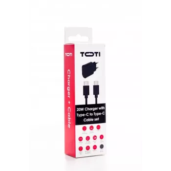 SEEK TOTI cargador de pared 20W Type-C PD con cable de datos Type-C a Type-C 1 m PVC 3A, negro