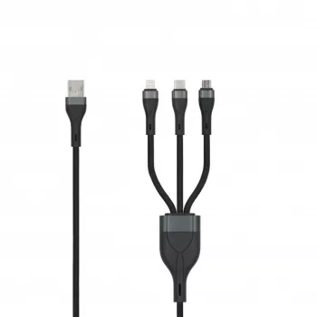 SEEK TOTI cable trenzado USB-A a Micro-USB / USB-C / Lightning 1,5m 2A (Non-MFI) negro