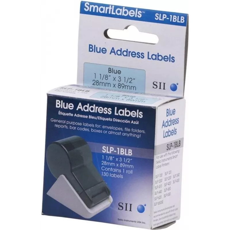 Etiquetas de dirección azules Seiko SLP-1BLB, 28x89 mm (130 etiquetas/rollo)