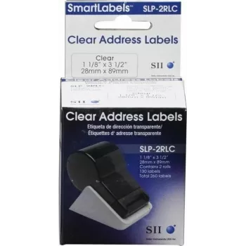 Seiko SLP-2RLC Etiquetas de dirección transparentes 28x89mm, 2 rollos, 260 etiquetas, Blanco, adhesivo permanente, térmica directa, para Smart Label Printer