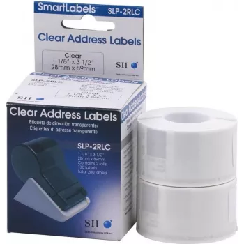 Seiko SLP-2RLC Etiquetas de dirección transparentes 28x89mm, 2 rollos, 260 etiquetas, Blanco, adhesivo permanente, térmica directa, para Smart Label Printer