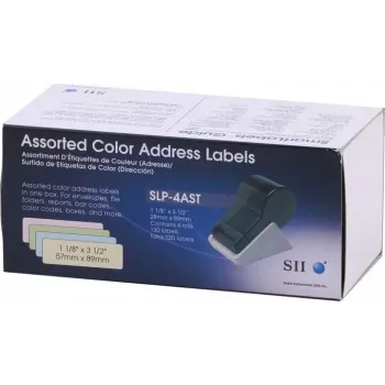 Seiko SLP-4AST etiquetas de dirección en varios colores - 28 x 89 mm, 520 etiquetas (4 rollos de 130) para Smart Label Printer 420/425/430/440/450 16.06.2037