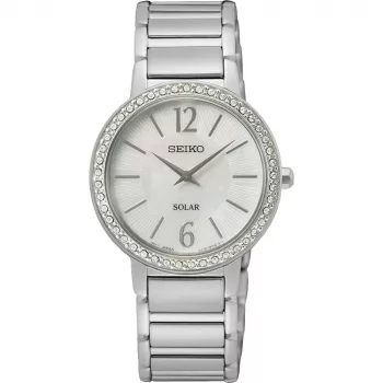 SEIKO SUP467P1 Reloj de mujer solar de cuarzo 30,5mm acero inoxidable plata nácar diamante