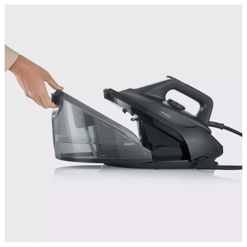 Severin BA 3192 centro de planchado a vapor, 2400W, suela de cerámica, 160 g/min de vapor, 450 g/min golpe de vapor, negro mate