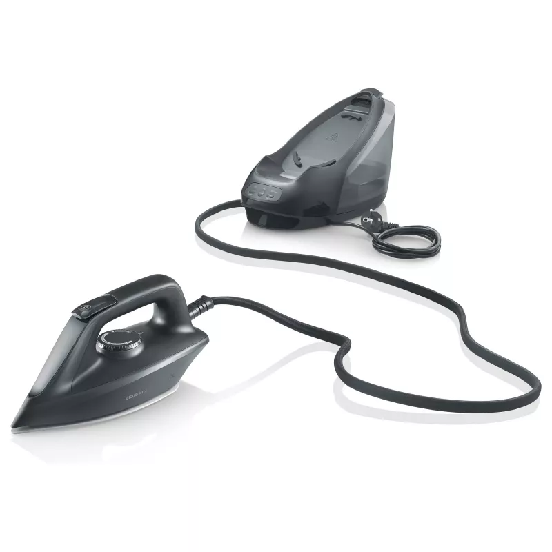 Severin BA 3192 centro de planchado a vapor, 2400W, suela de cerámica, 160 g/min de vapor, 450 g/min golpe de vapor, negro mate