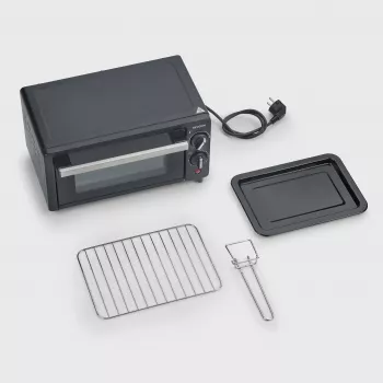 Severin TO 2062 mini horno, 9 L, 800 W, con rotisserie, acero inoxidable cepillado/negro