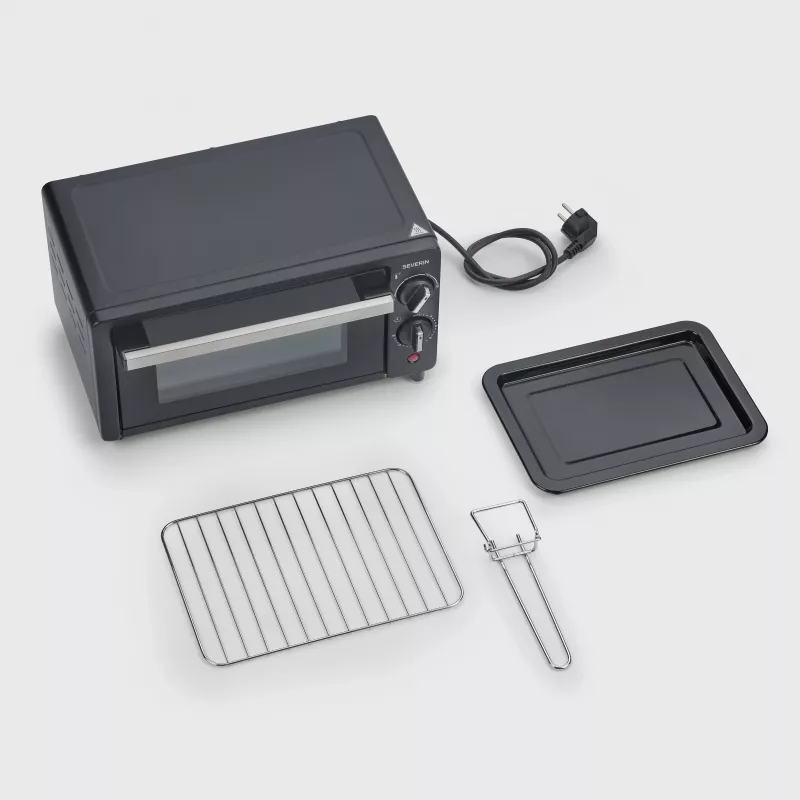 Severin TO 2062 Minihorno, 9 L, 800 W, con asador giratorio, acero inoxidable cepillado/negro
