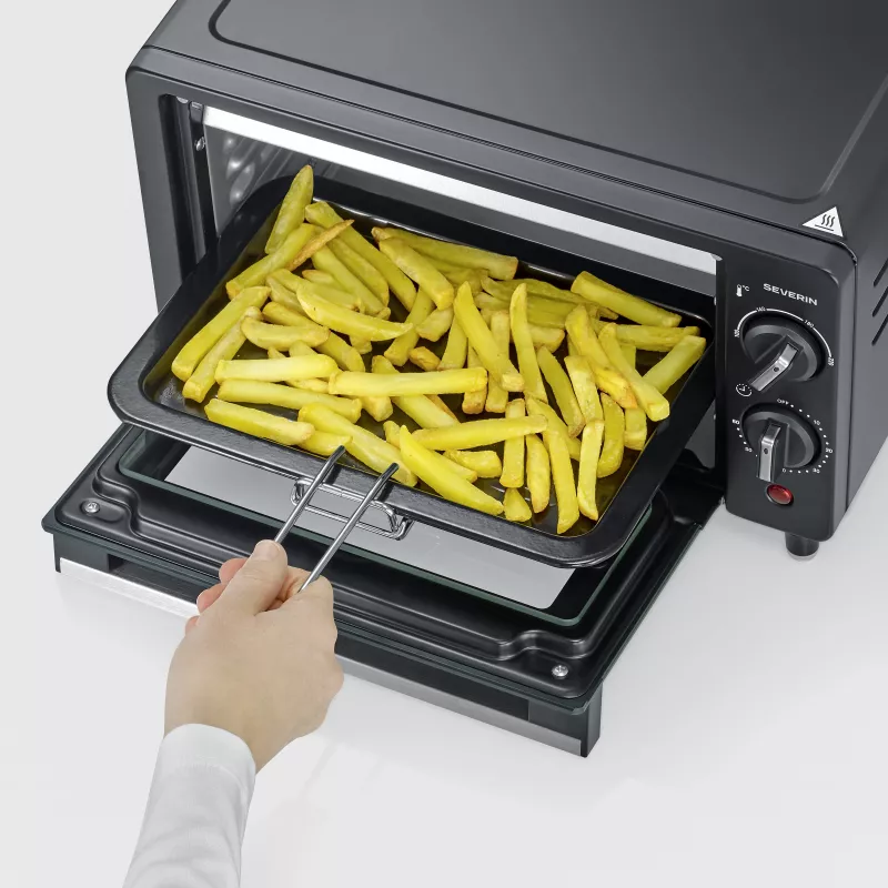 Severin TO 2062 Minihorno, 9 L, 800 W, con asador giratorio, acero inoxidable cepillado/negro